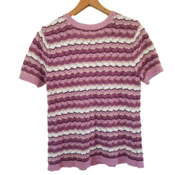 Traditions Grandmacore Crochet Striped Top Size L- 14 100% Cotton - Picture 1 of 9
